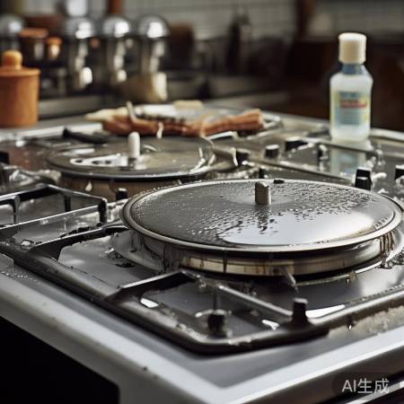 炉头清洁：洗洁精热水除油渍