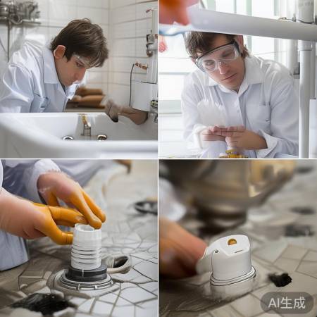 安装U型反水弯，需两人协作。