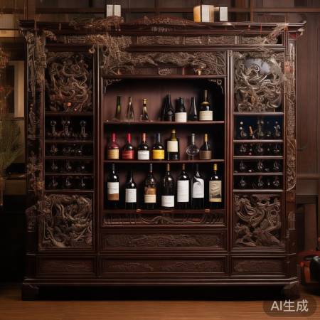 新中式酒柜，红木精致，美酒诱人