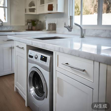 水池下洗衣机，注意排水防潮